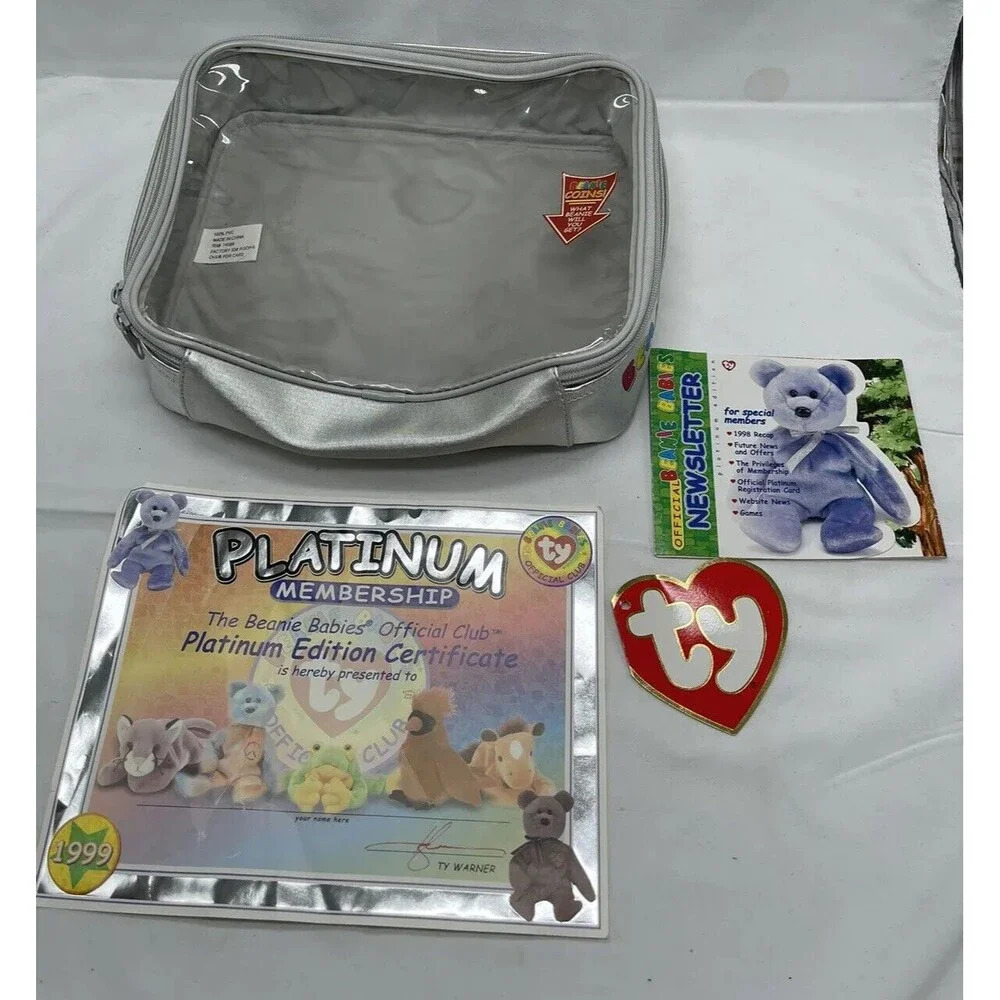 Ty Beanie Babies Silver Official Club Bag carrying Case 9”x 10” zip up lunchbox